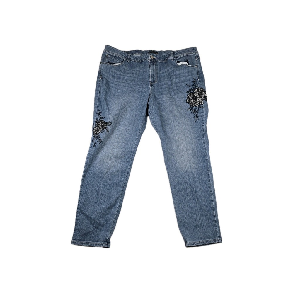 Simply Vera Wang Skinny Jeans Women's Size 22 Embroidered Flowers 44x28‎ Denim